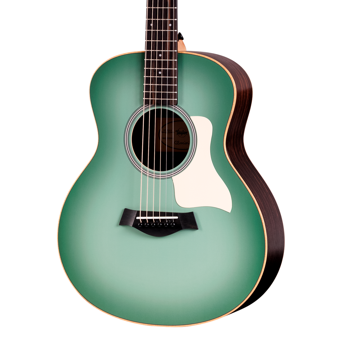 Front of Taylor GS Mini-e Special Edition Vintage Teal Burst.