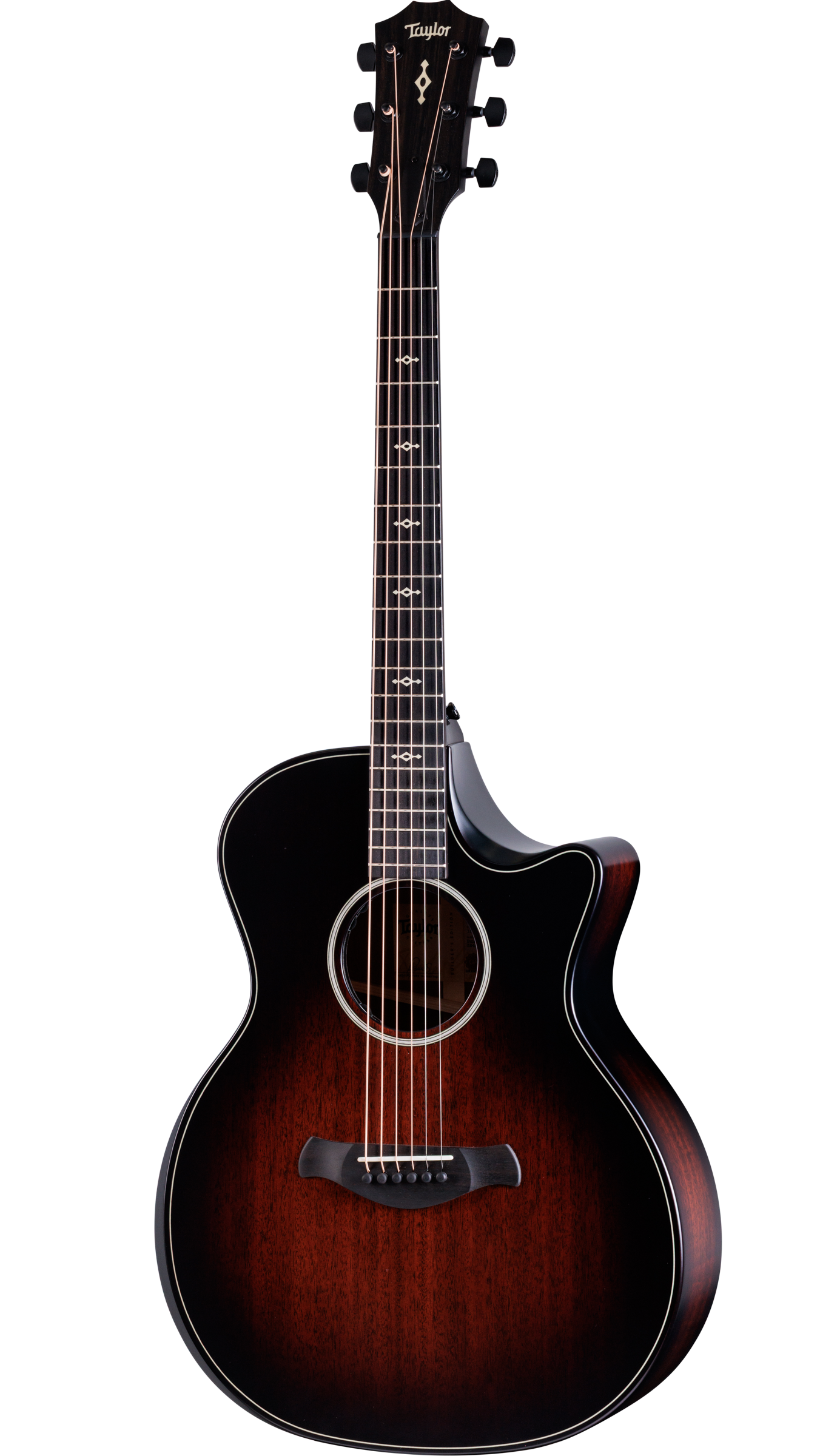 Full frontal of Taylor Next Generation Builder's Edition 324ce Tobacco Kona Burst.