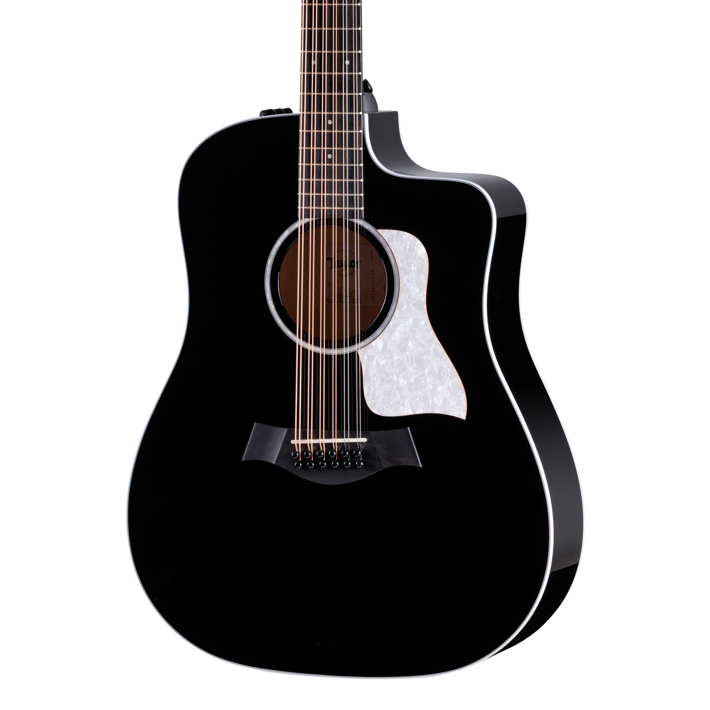 Front of Taylor Somos 250ce Plus BLK Doce Doble 12-string, Black.
