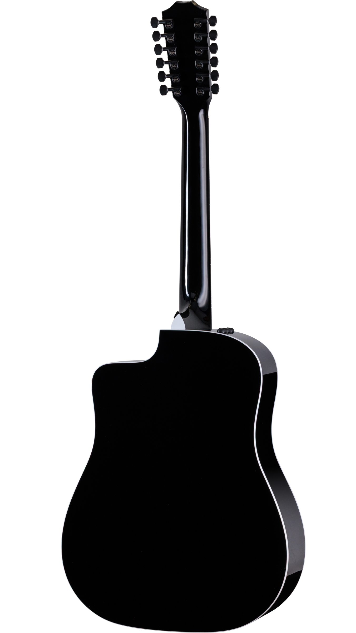 Back of Taylor Somos 250ce Plus BLK Doce Doble 12-string, Black.