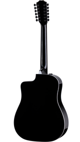 Back of Taylor Somos 250ce Plus BLK Doce Doble 12-string, Black.