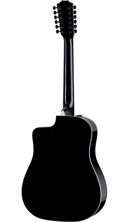 Back of Taylor Somos 250ce Plus BLK Doce Doble 12-string, Black.
