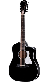 Full frontal of Taylor Somos 250ce Plus BLK Doce Doble 12-string, Black.