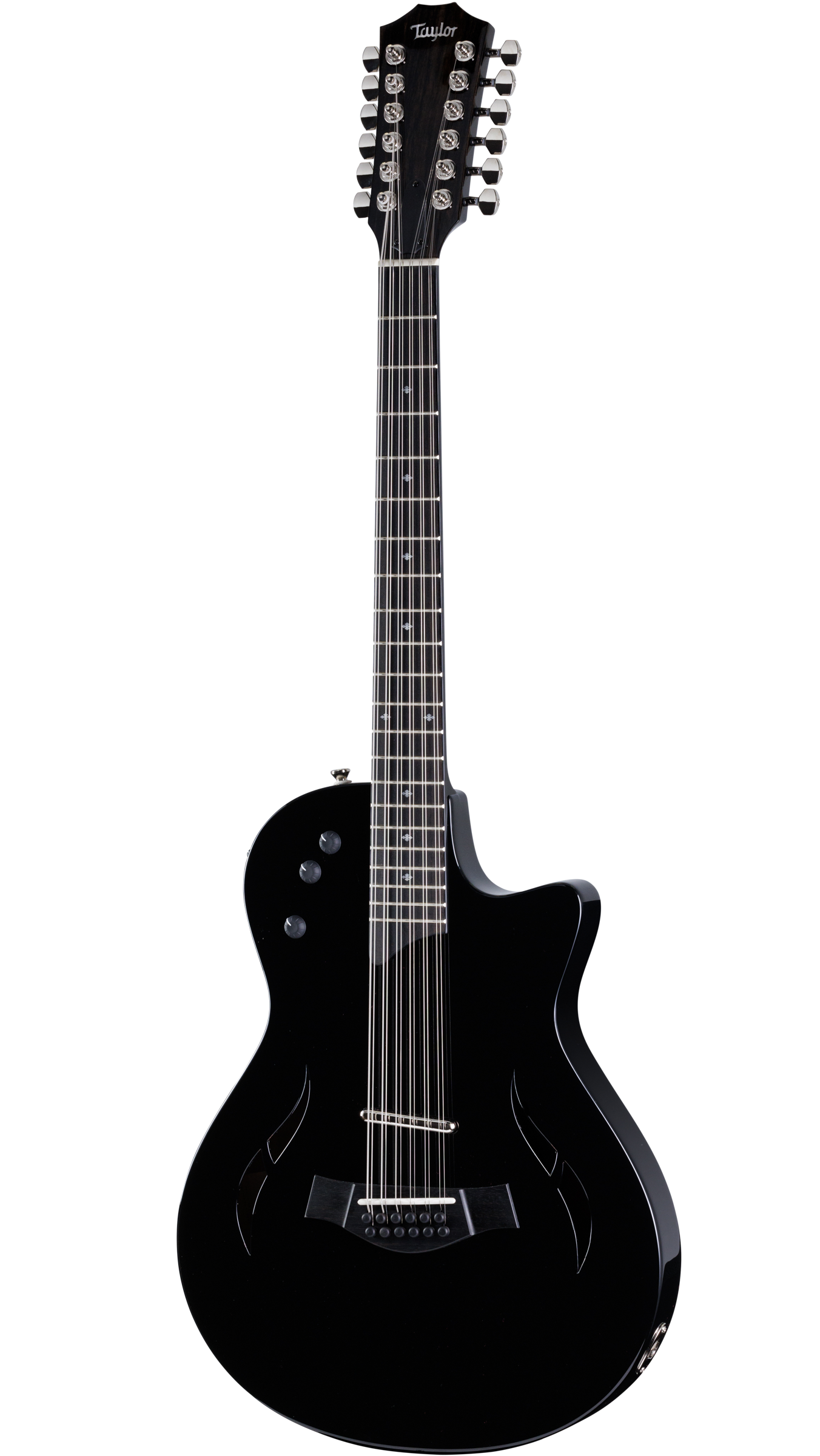 Full frontal of Taylor T5z-12 Classic DLX Special Edition Black Reverse Stringing.