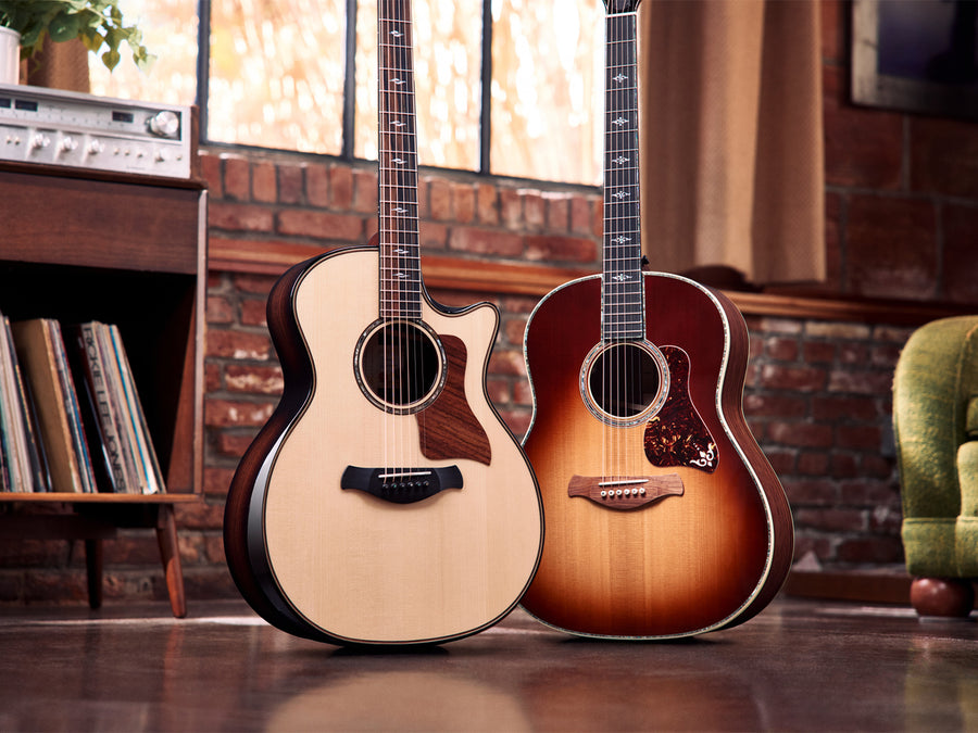 Image of two taylor acoustic guitars