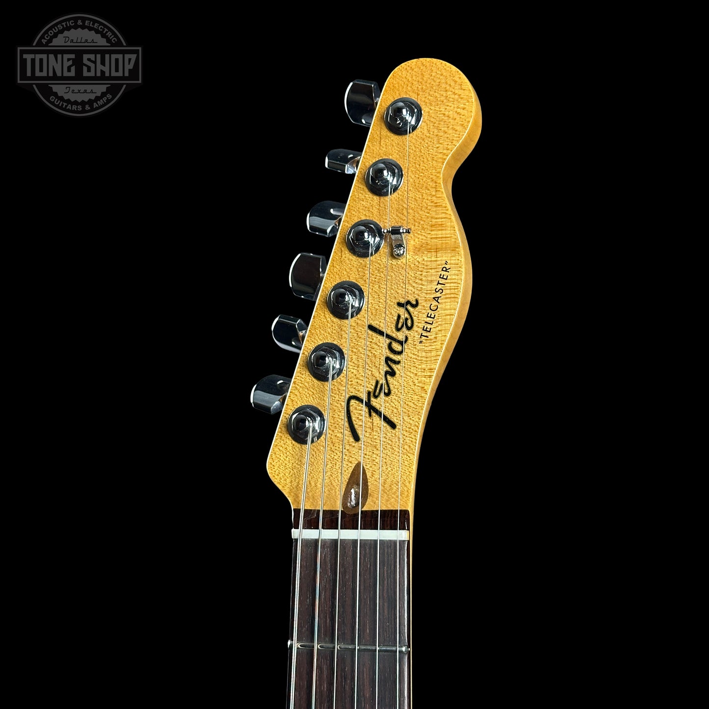 Fender guitar headstock on a black background