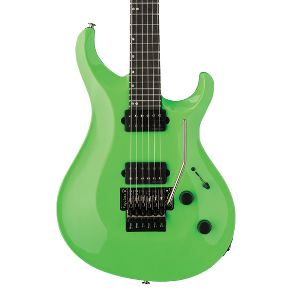 Closeup of body of PRS Tekton Floyd Neon Green