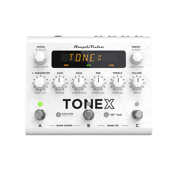 Closeup of front of IK Multimedia TONEX Pedal Anniversary Edition White Amplifier/Cabinet/Pedal Modeler
