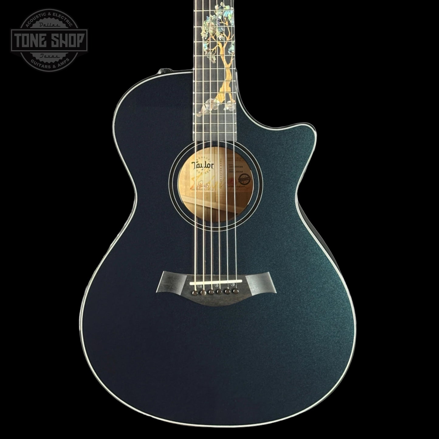 Front of Taylor 2025 Namm Custom #48 Grand Concert Dark Turquoise Metallic.