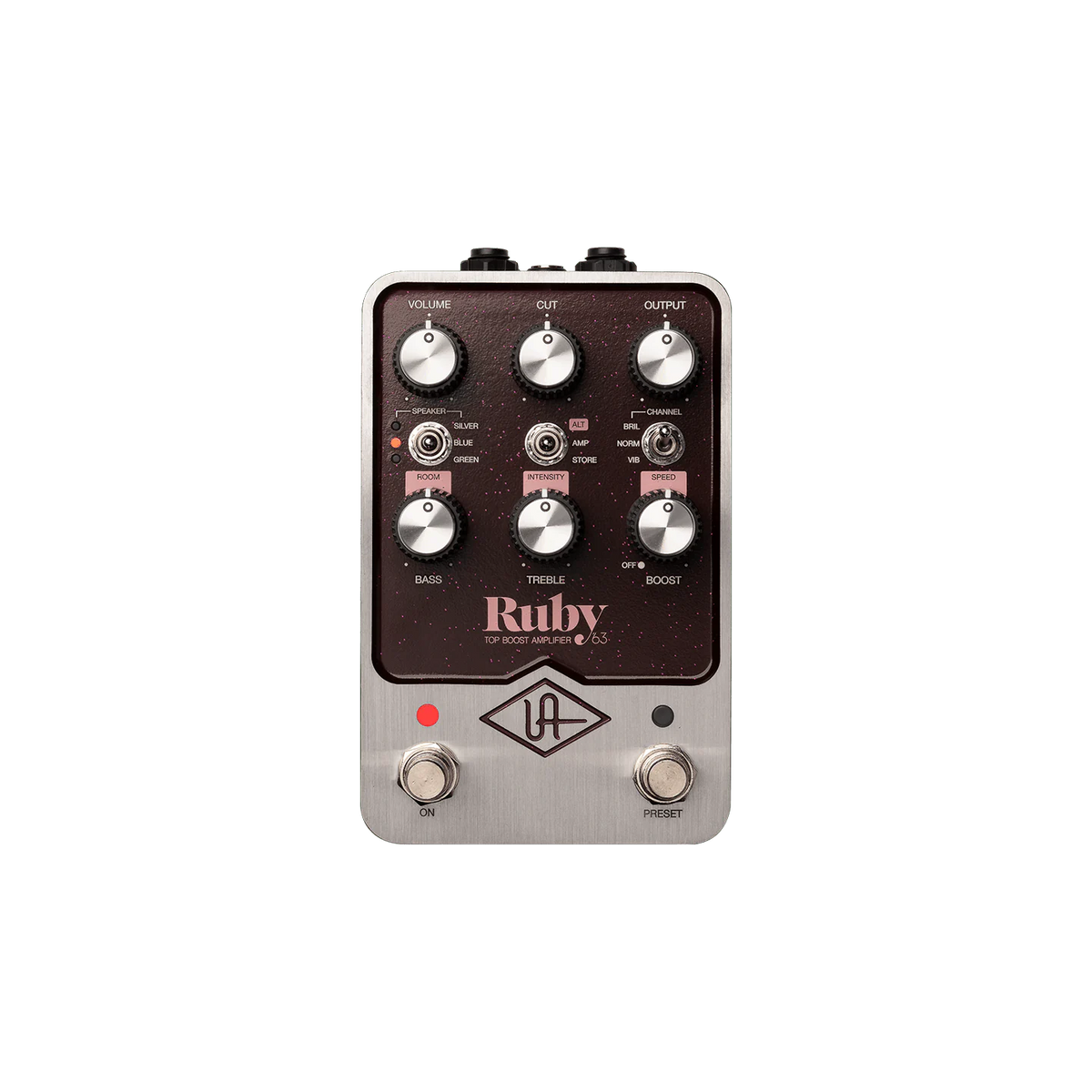 Top down of Universal Audio Ruby '63 Top Boost Amplifier.