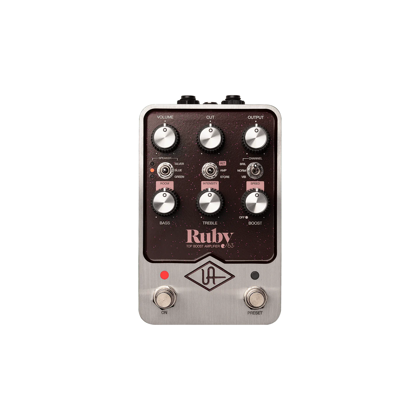 Top down of Universal Audio Ruby '63 Top Boost Amplifier.