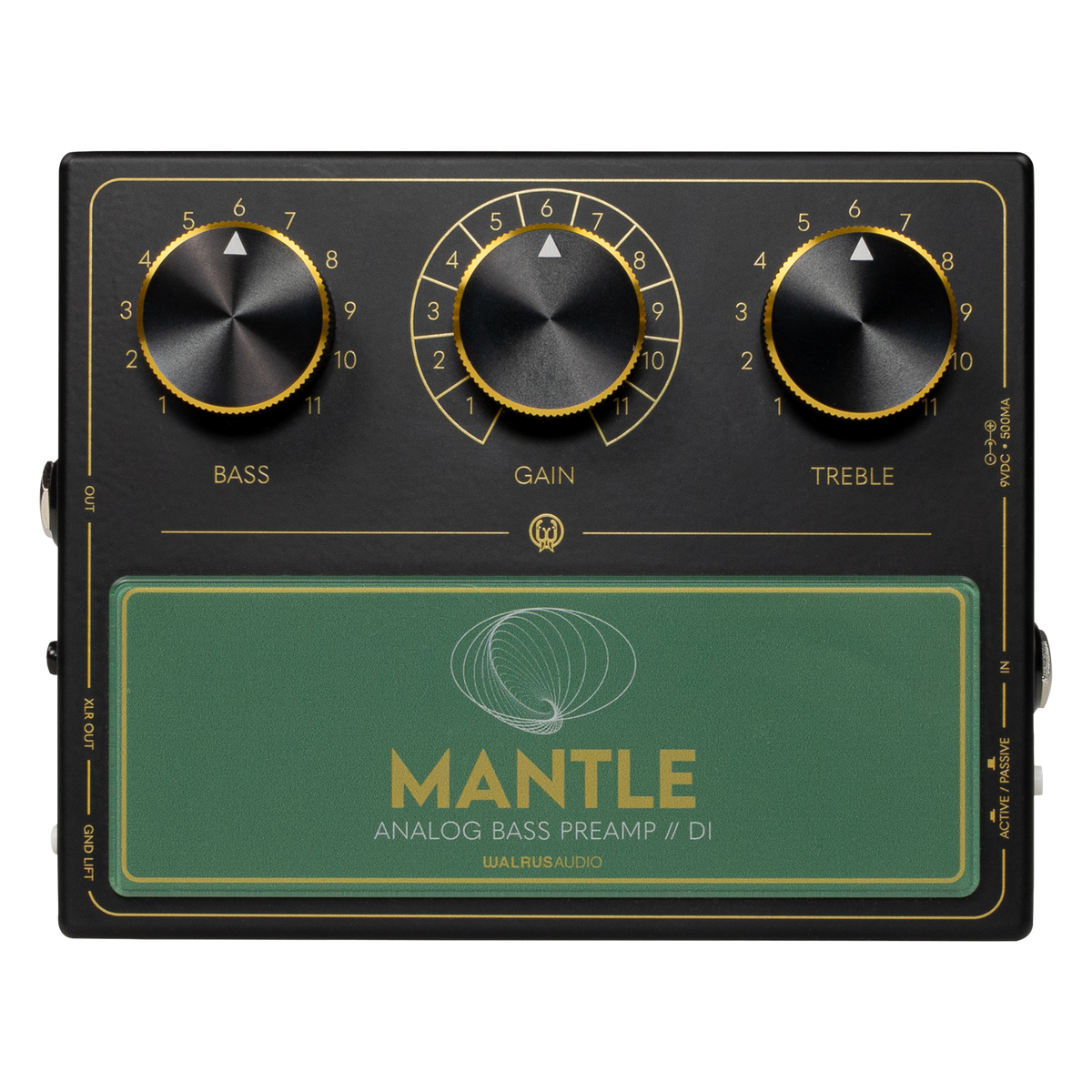 Top down of Walrus Audio Mantle Bass Pre-Amp/DI Black.