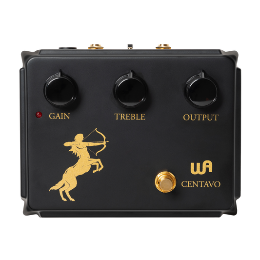 Top down of Warm Audio Centavo Limited Edition Black Out Overdrive Pedal.