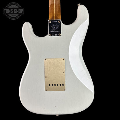 Back of Fender Custom Shop Limited Edition Roasted '54 Strat Journeyman Relic '55 Desert Tan.