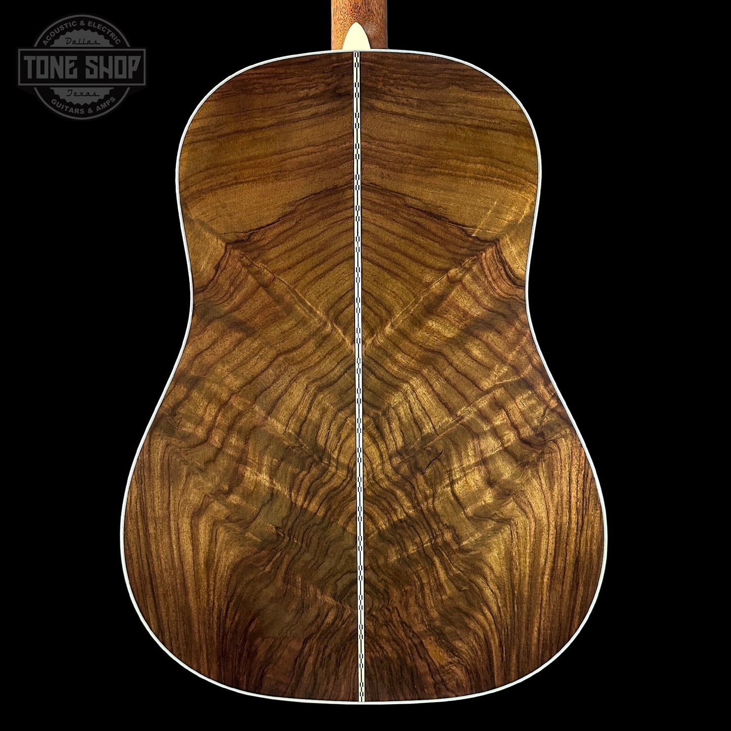 Back of Martin Custom Shop Dread 12-Fret Wild Grain East Indian Rosewood.