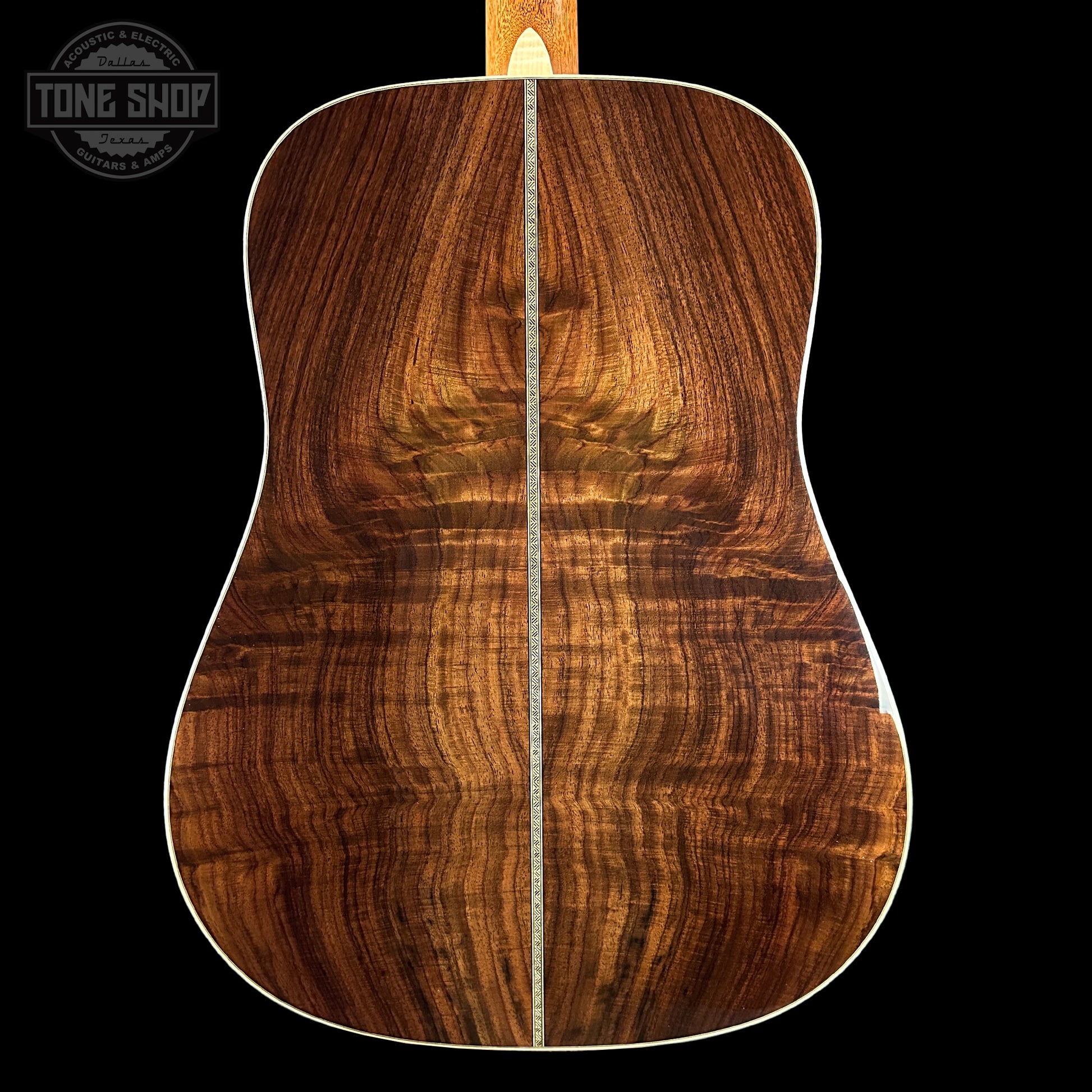 Back of Martin Custom Shop Dread 14-Fret Wild Grain East Indian Rosewood.