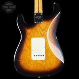 Back of Fender Custom Shop 1957 Stratocaster Relic 2 Tone Sunburst AAA Maple Neck.