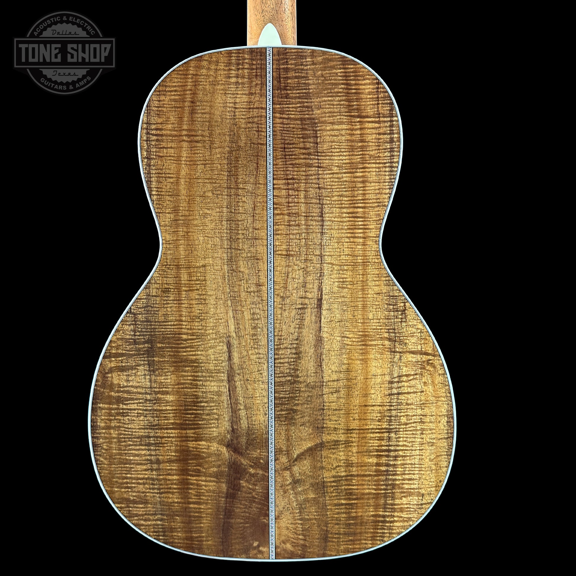 Back of Martin Custom Shop 00-12F 41 Style Adirondack/Exceptional Broad Figure Koa.