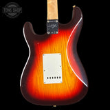 Electric guitar with a sunburst finish on a black background, featuring the Tone Shop logo.