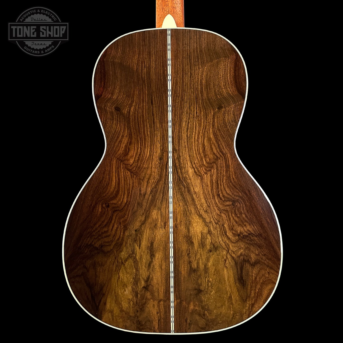 Back of Martin Custom Shop 00-12 Fret Wild Grain East Indian Rosewood.