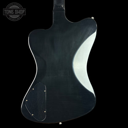 Guitar body with a glossy finish on a black background, featuring the Tone Shop logo.