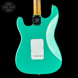Back of Fender Custom Shop 70th Anniversary 1954 Stratocaster Journeyman Relic Seafoam Green.