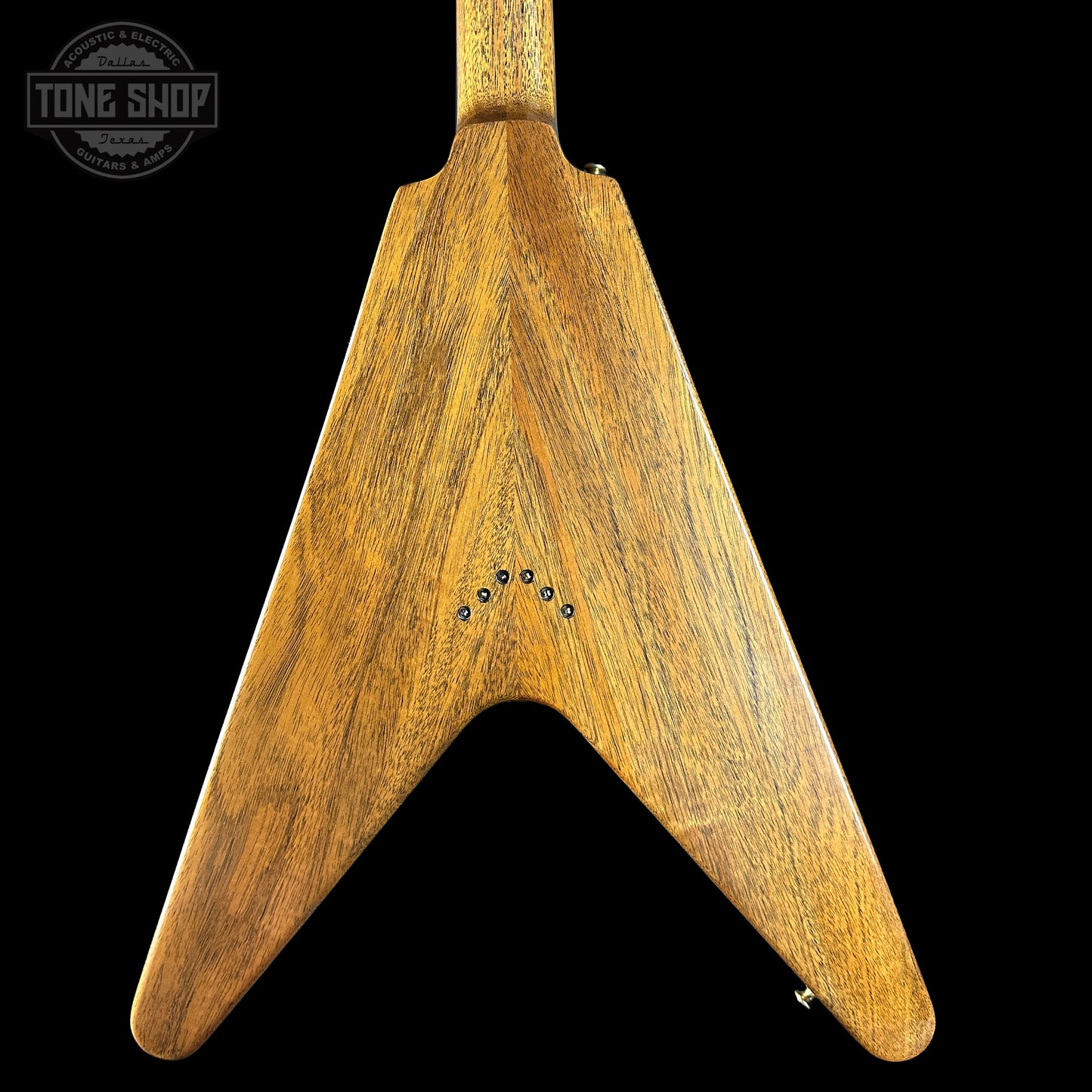 Back of Gibson Custom Shop 1958 Mahogany Flying V Reissue Antique Natural.