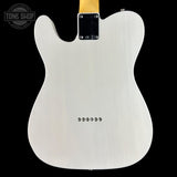 Back of Fender Custom Shop Vintage Custom 1950 Pine Esquire Time Capsule Aged White Blonde.