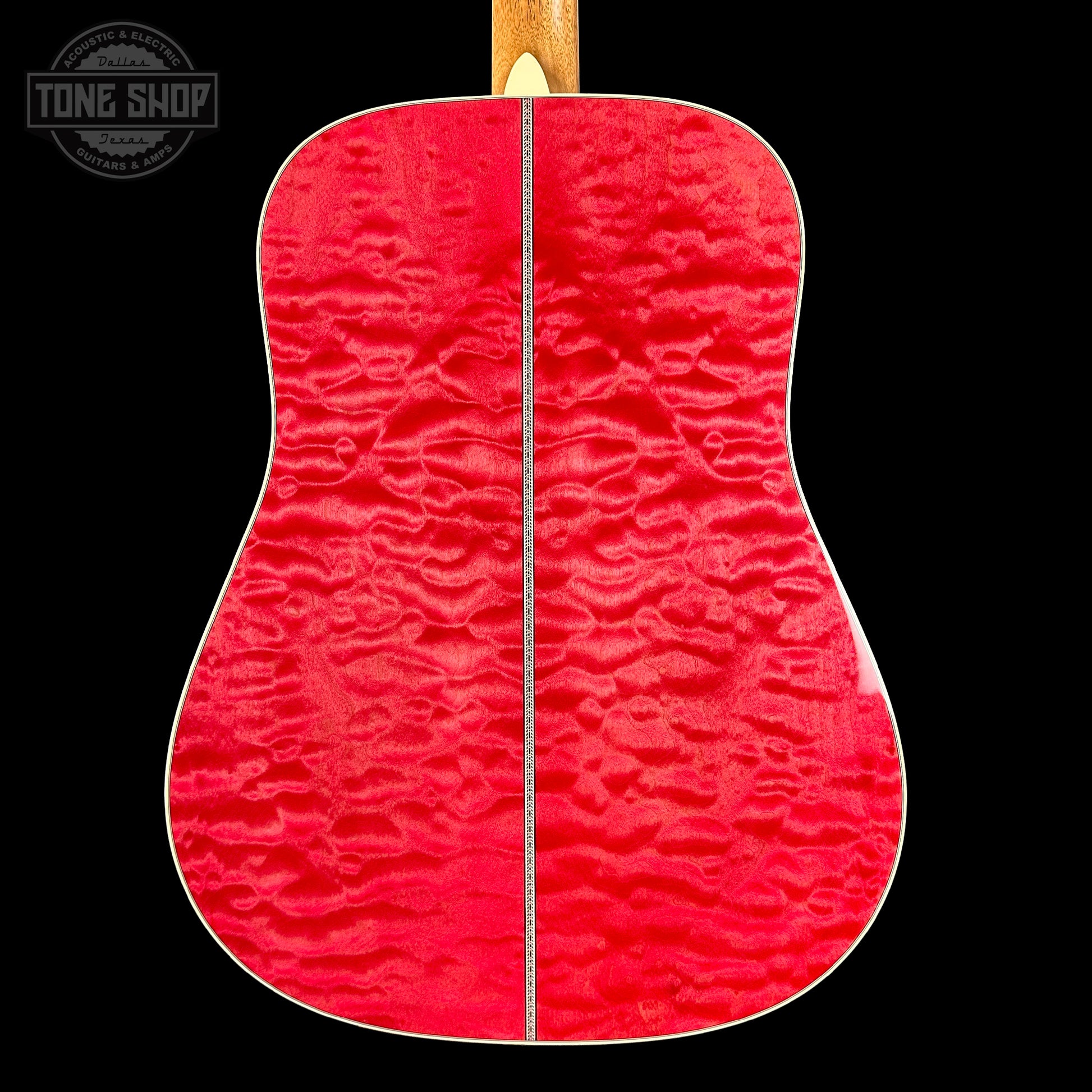Back of Martin Custom Shop Dread 14-Fret Quilted Maple.