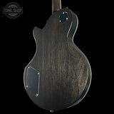 Back angle of Collings CL City Limits DLX Quilt Top Acid Wash Charcoal Burst.