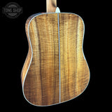 Back angle of Martin Custom Shop Dread 41 Style Adirondack / Exceptional Broad Figure Koa.