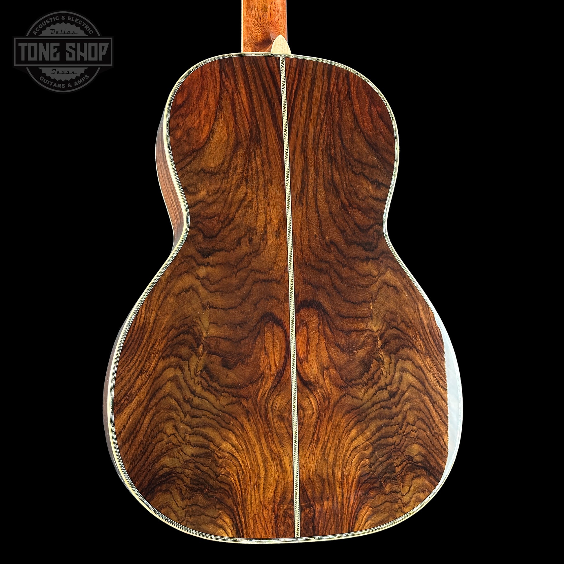 Back angle of Martin Custom Shop 00-12F 45 Style Adirondack/Wild Grain East Indian Rosewood.