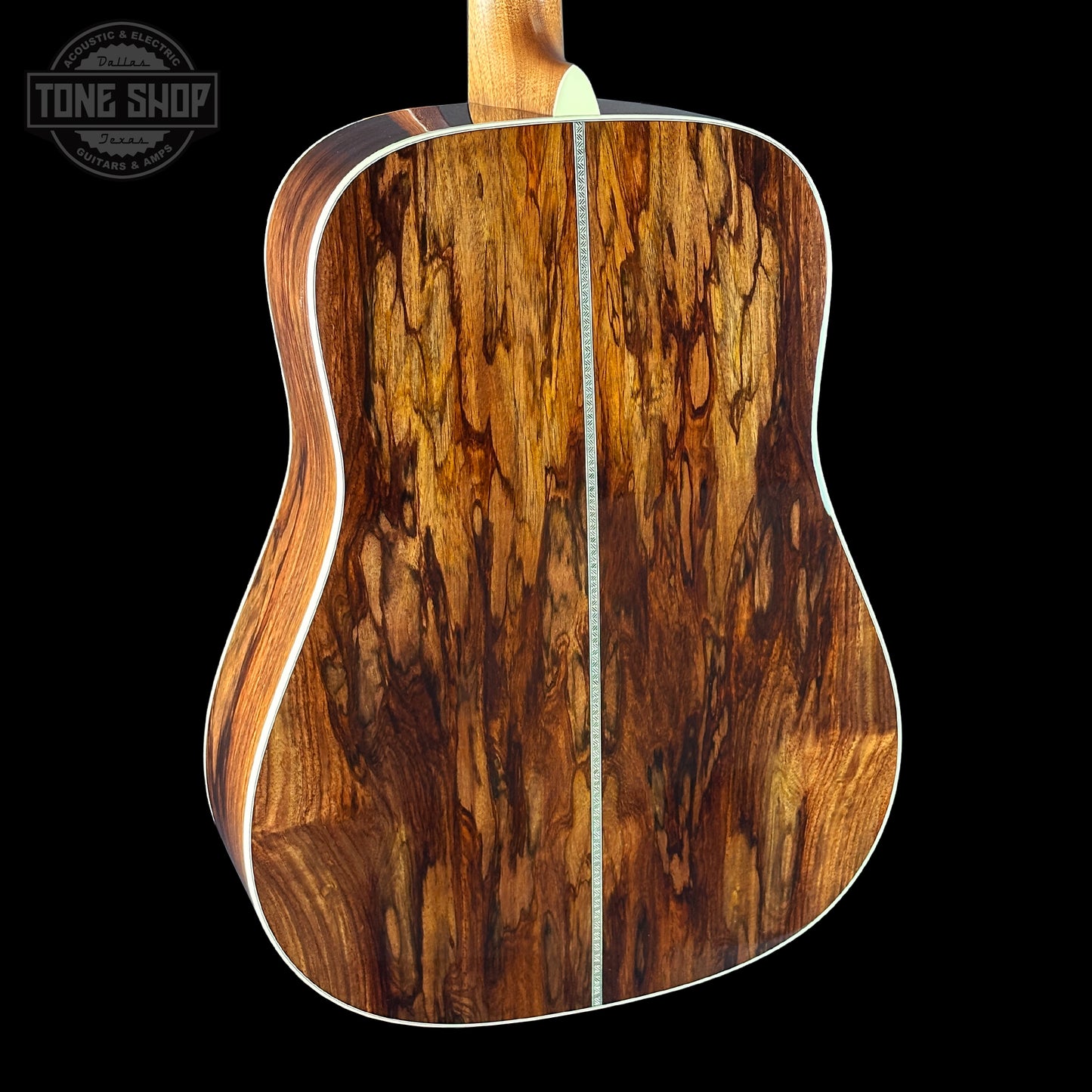 Back angle of Martin Custom Shop Dread 14-Fret Wild Grain East Indian Rosewood.