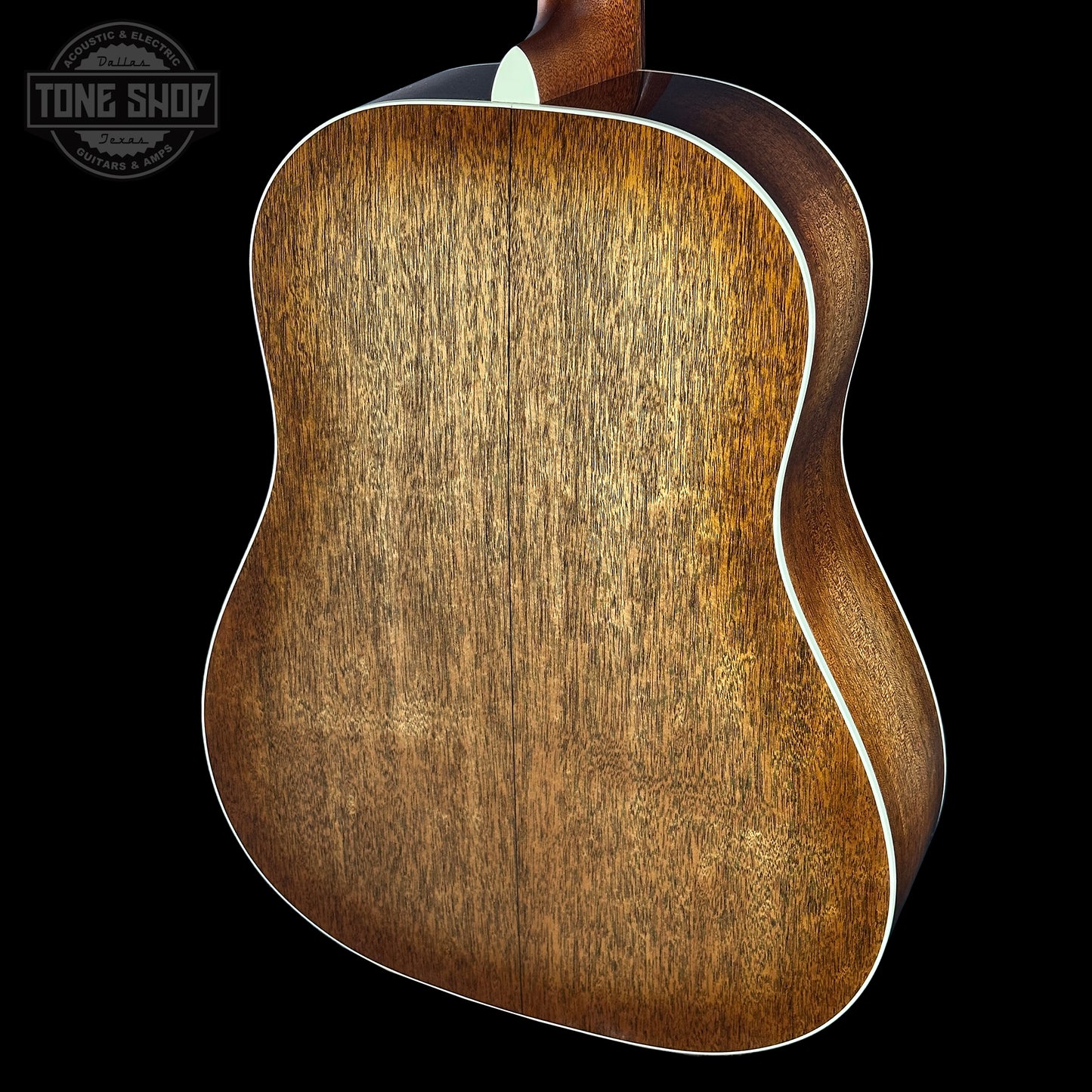 Back angle of Martin Custom Shop Slope Shoulder Dread VTS Spruce/Mahogany Toasted Burst.