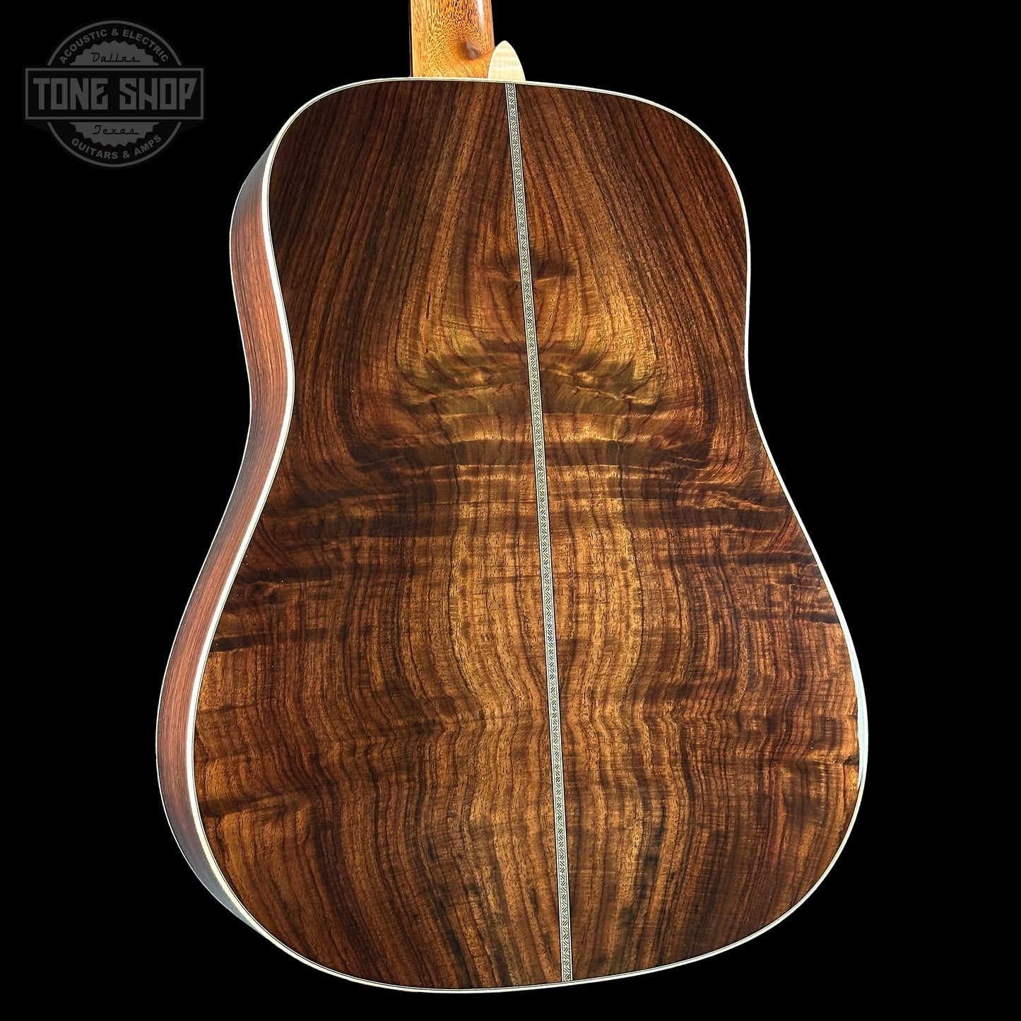 Back angle of Martin Custom Shop Dread 14-Fret Wild Grain East Indian Rosewood.
