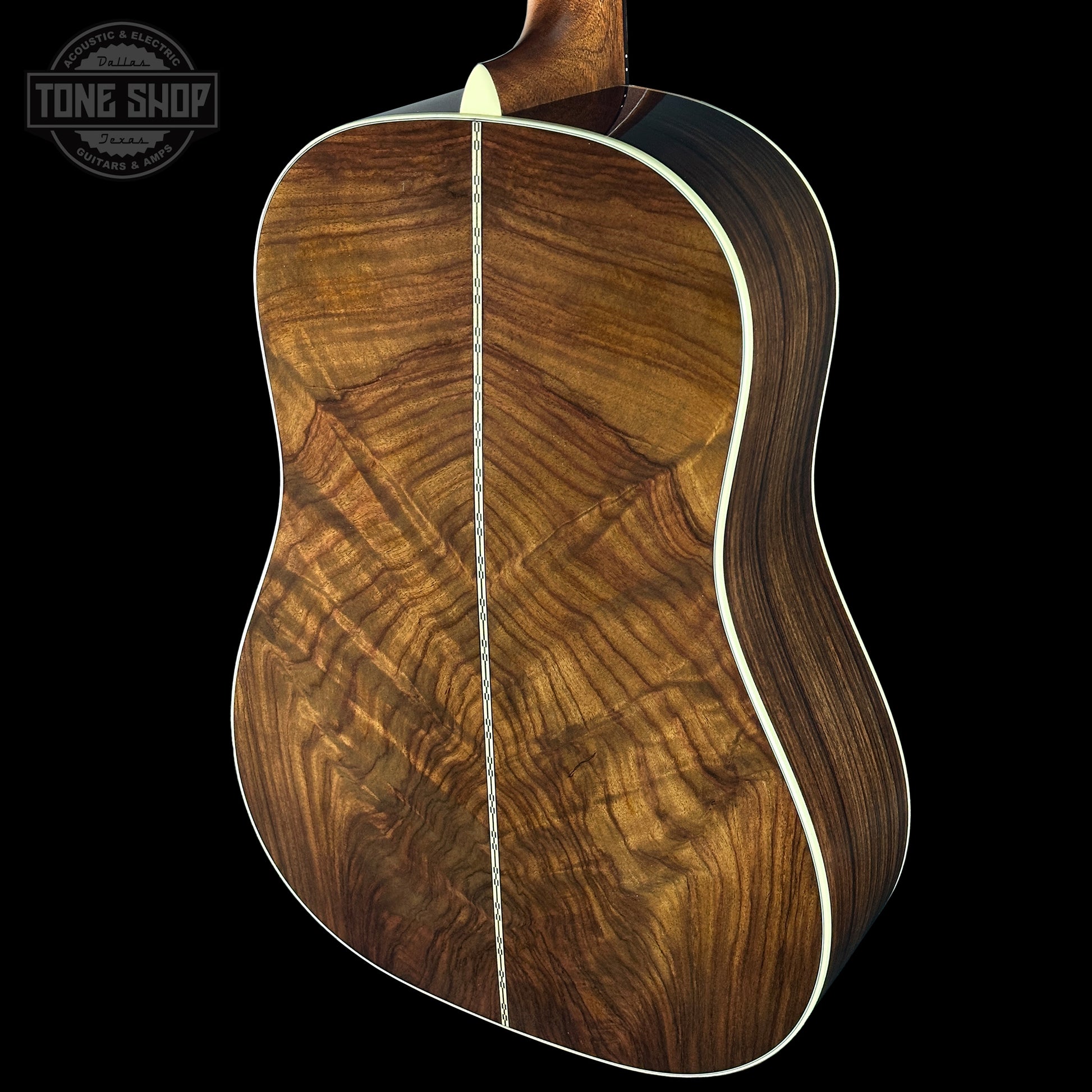 Back angle of Martin Custom Shop Dread 12-Fret Wild Grain East Indian Rosewood.