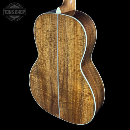 Back angle of Martin Custom Shop 00-12F 41 Style Adirondack/Exceptional Broad Figure Koa.