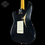 Back angle of Fender Custom Shop 1957 Stratocaster Relic Black AAA Maple Neck.