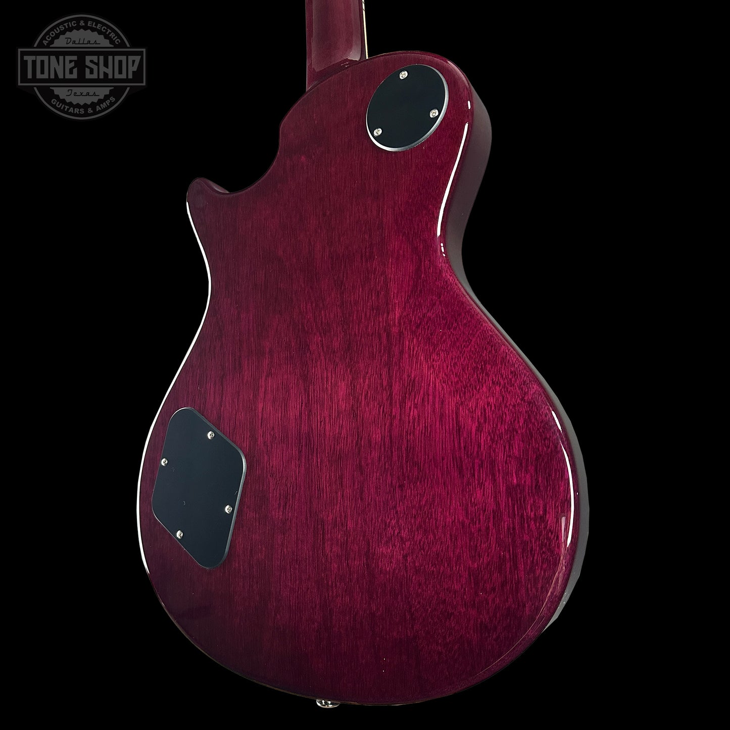 Back angle of PRS S2 Wood Library McCarty 594 Singlecut Quilt Purple.