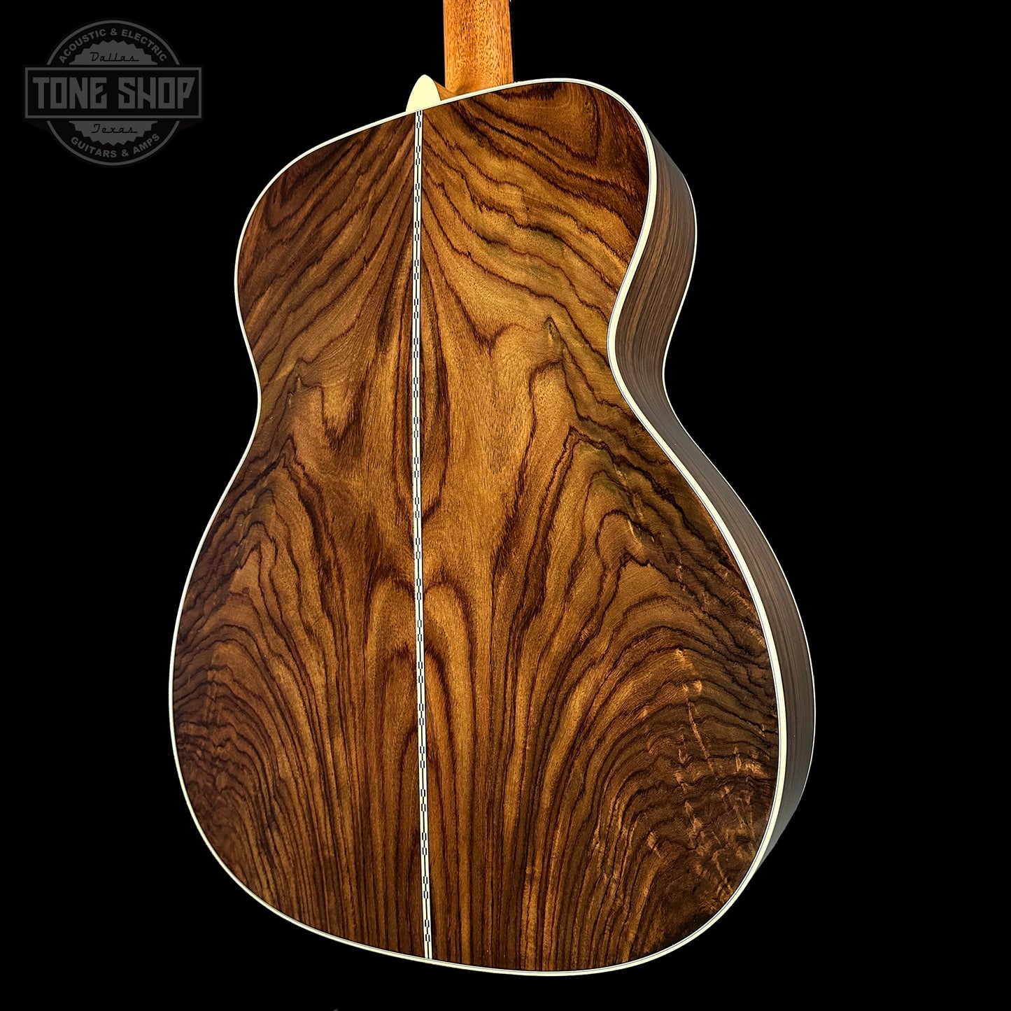 Back angle of Martin Custom Shop 0000 Wild Grain East Indian Rosewood.