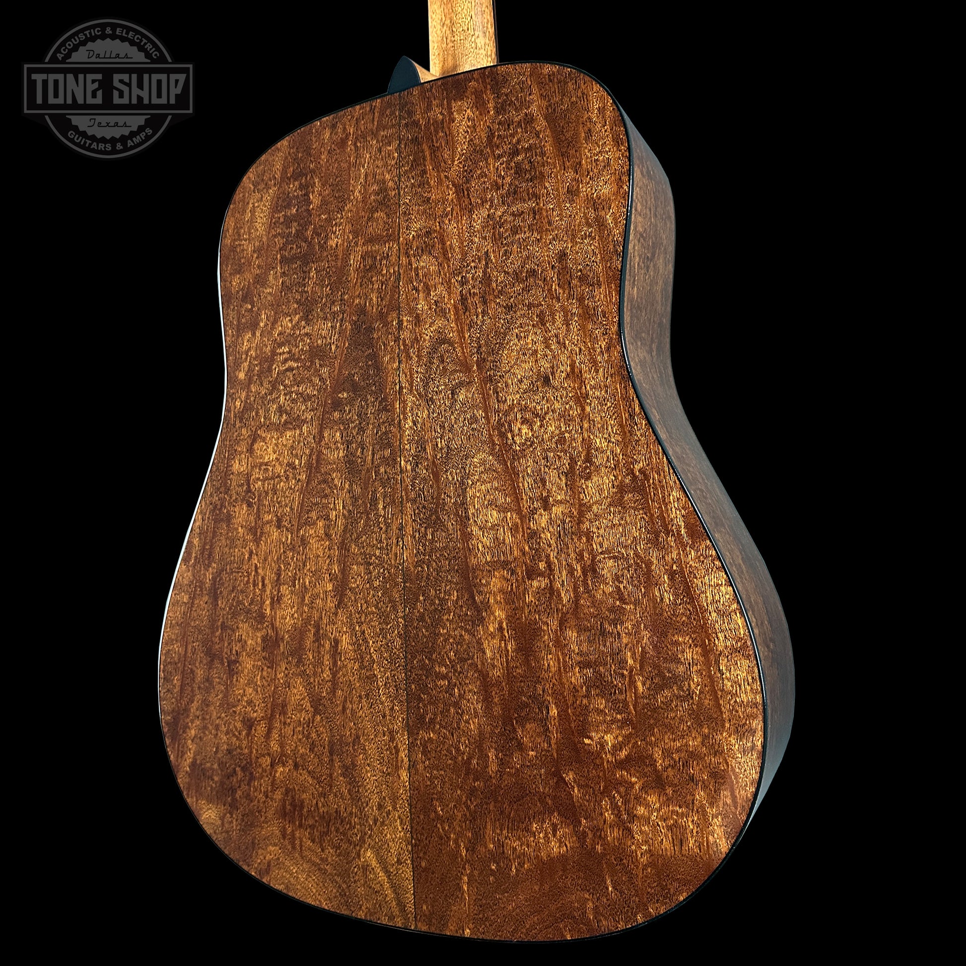 Back angle of Martin Custom Shop Dread 14-Fret Jaguar Claw Mahogany Black Top.