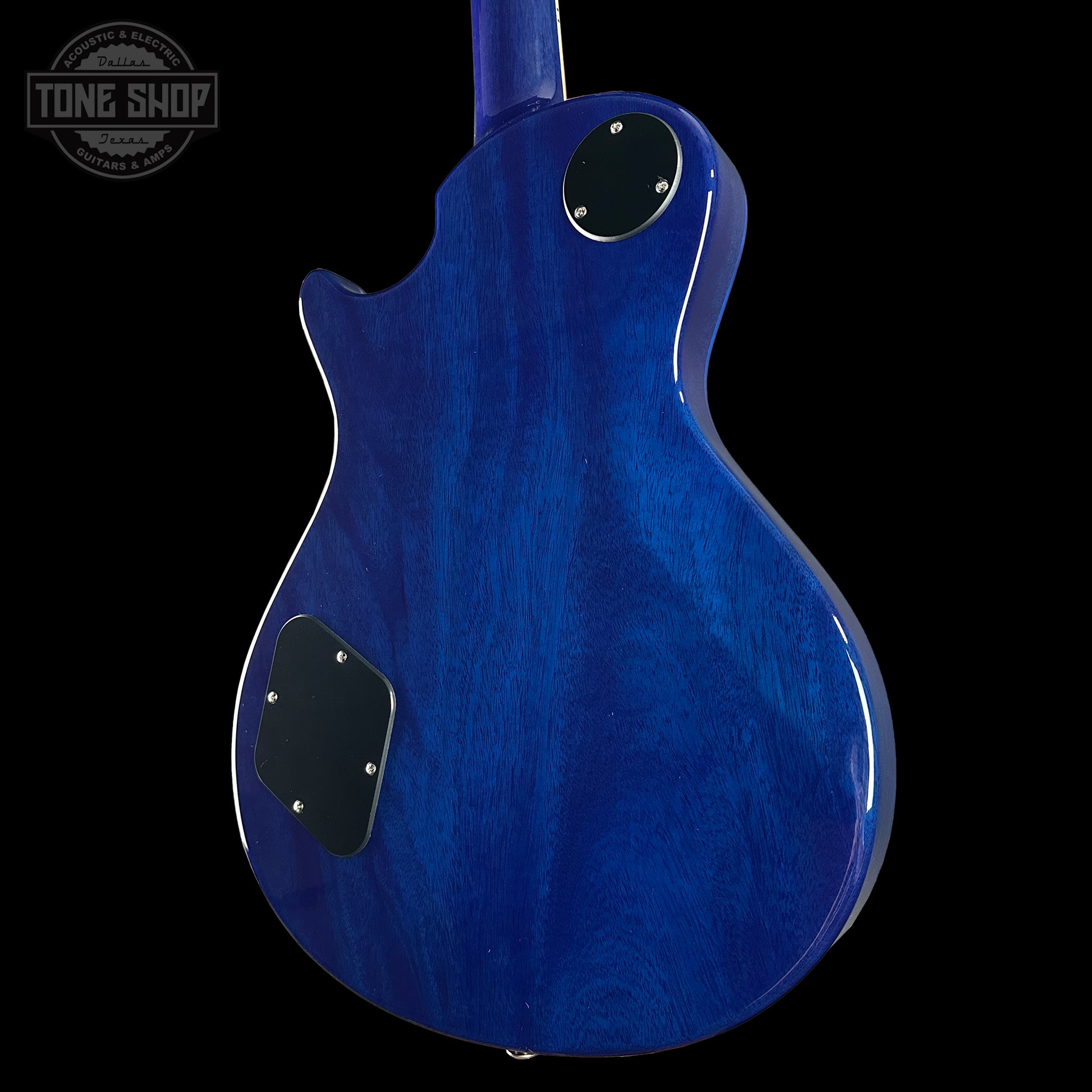 Back angle of PRS S2 Wood Library McCarty 594 Singlecut Quilt Makena Blue.
