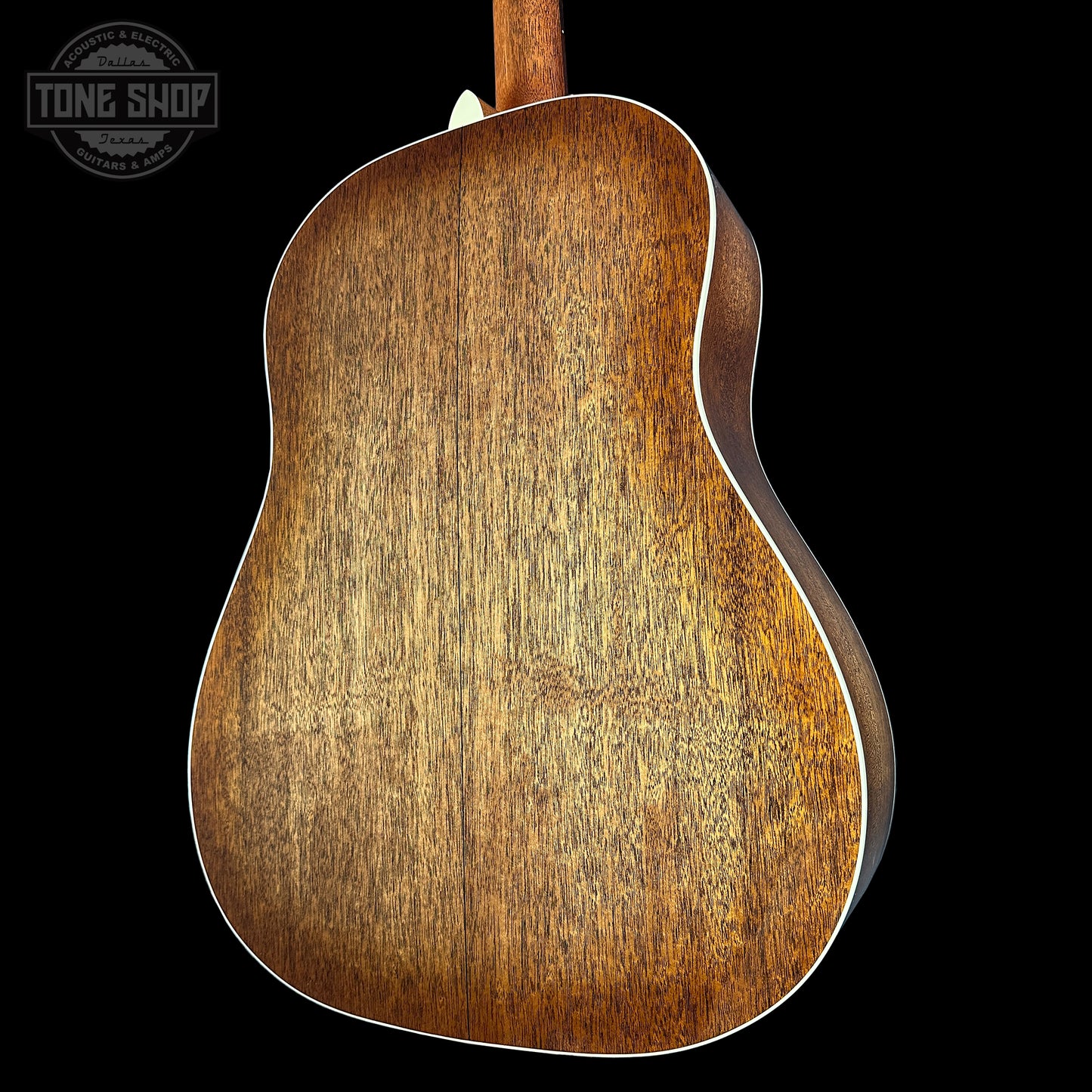 Back angle of Martin Custom Shop Slope Shoulder Dread VTS Spruce/Mahogany Toasted Burst.