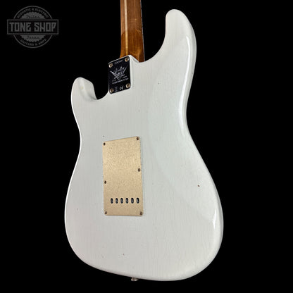 Back angle of Fender Custom Shop Limited Edition Roasted '54 Strat Journeyman Relic '55 Desert Tan.