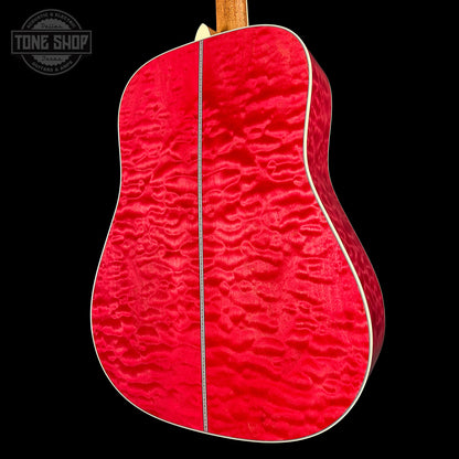 Back angle of Martin Custom Shop Dread 14-Fret Quilted Maple.