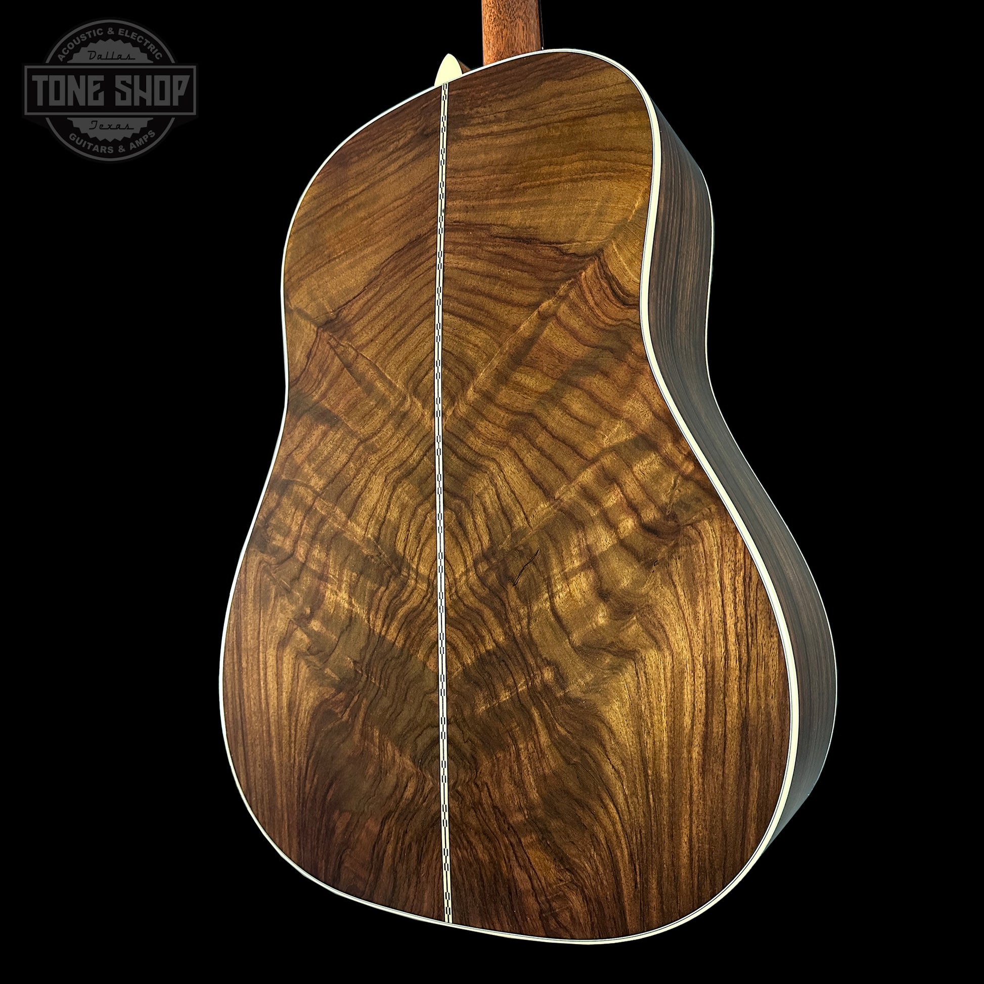 Back angle of Martin Custom Shop Dread 12-Fret Wild Grain East Indian Rosewood.