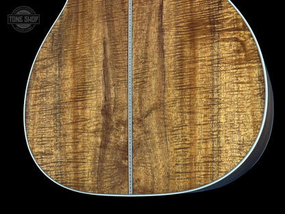 Back angle of Martin Custom Shop 00-12F 41 Style Adirondack/Exceptional Broad Figure Koa.