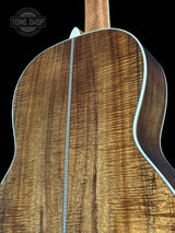 Back angle of Martin Custom Shop 00-12F 41 Style Adirondack/Exceptional Broad Figure Koa.