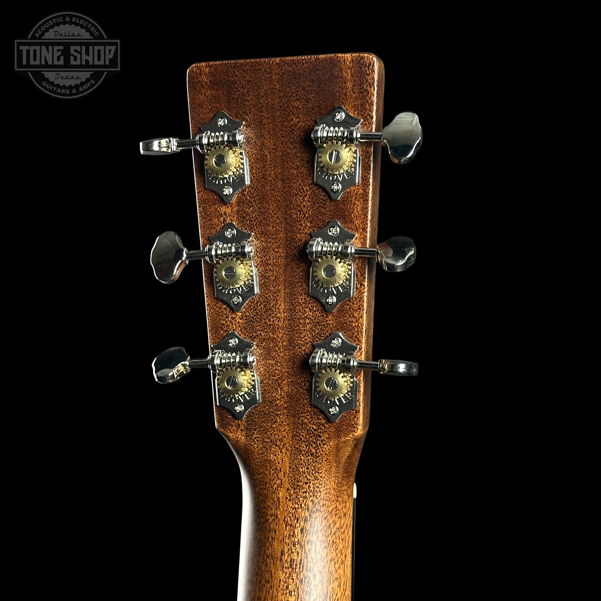 Back of headstock of Martin Custom Shop 18 Style 0000 Euro Spruce/Sinker Mahogany.