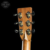 Back of headstock of Martin Custom Shop Dread 28 Style 1935 Sunburst Adirondack / Wild Grain East Indian Rosewood.